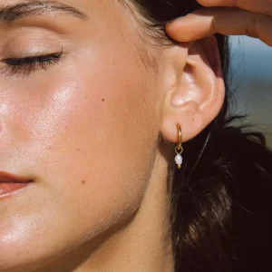 Boucles D Oreille Perle Pendante – Mini Creoles Plaqué Or 10 mm