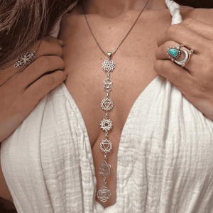 Collier Chakras Argent Femme Acier Inoxydable Argenté Artisanal