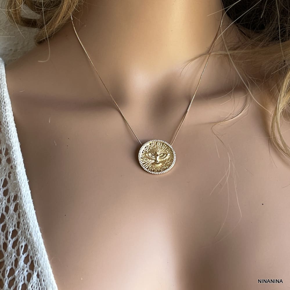 Pendentif Oiseau Or Femme – Collier Alliage Doré et Zirconium – Image 5