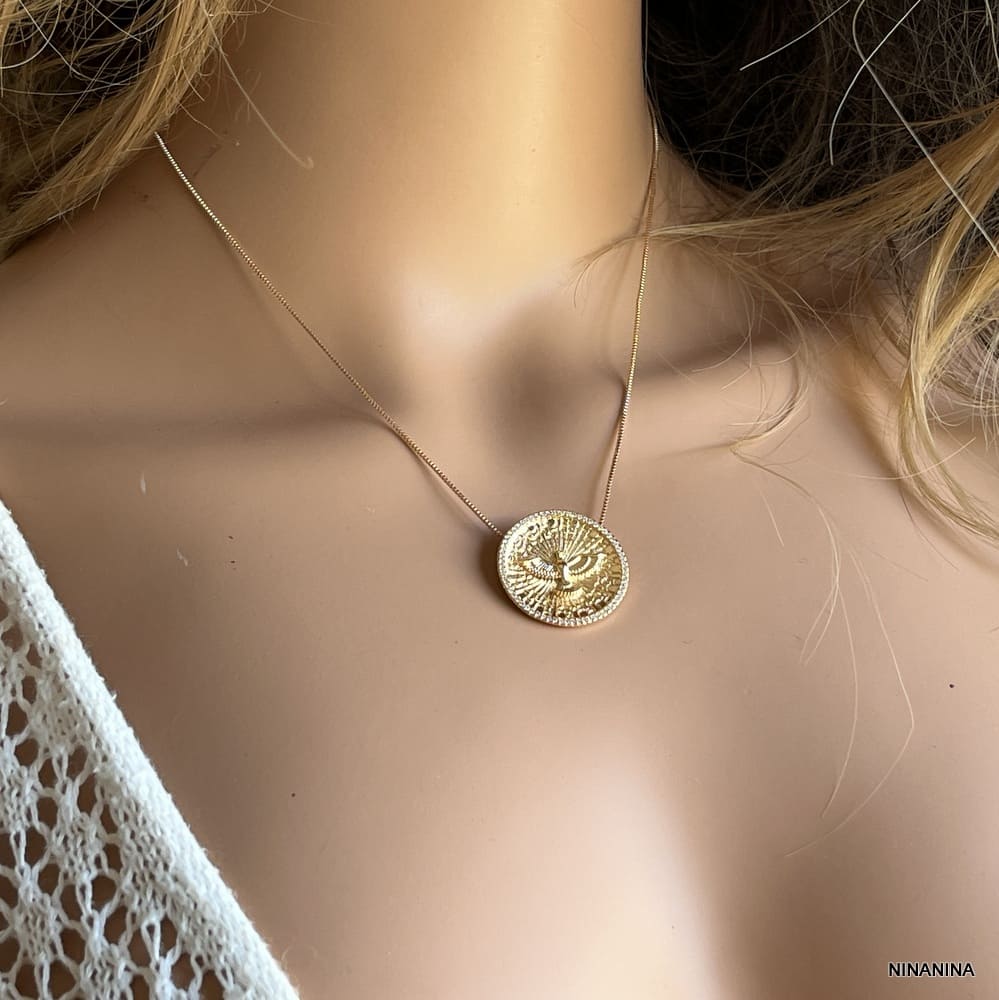 Pendentif Oiseau Or Femme – Collier Alliage Doré et Zirconium – Image 3