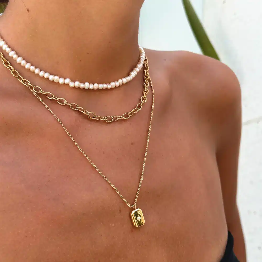 Collier Étoile Du Nord Or Pendentif Rectangulaire Acier Doré Artisanal – Image 2