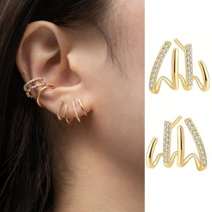 Boucles D&rsquo;Oreilles Griffe Argent Plaqué Or Et Zirconium Blanc