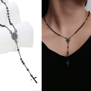 Chapelet Noir Fin En Acier Inoxydable Pour Femme Ou Homme