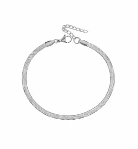 Bracelet De Cheville Acier Inoxydable Argent Maille Serpentine Plate Pour Une Elegance Dutable – Image 3