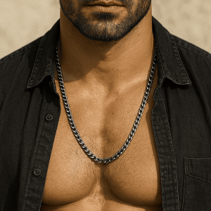 Chaîne homme acier inoxydable noir vieilli – Collier gourmette maillons larges robustes et tendance