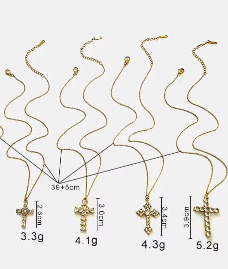 Collier croix doré femme artisanal – pendentif en strass brillants et chaîne fine ajustable – Image 8