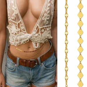 Chaine De Taille Double Rang Artisanale Avec Maillons Losange En Acier Doré