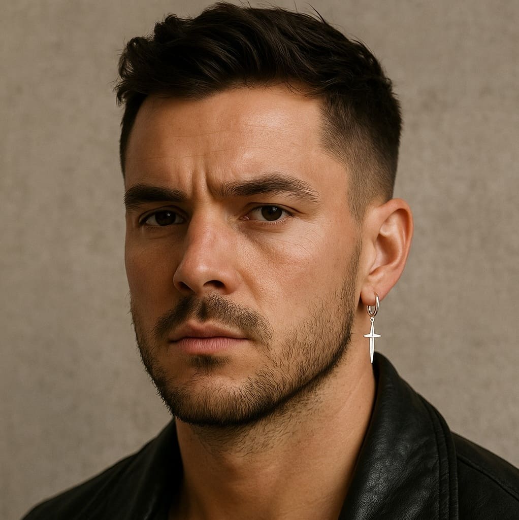 Boucle d’Oreille Croix Homme Artisanales – Créole Pendentif pointe Argent 925 – Image 6