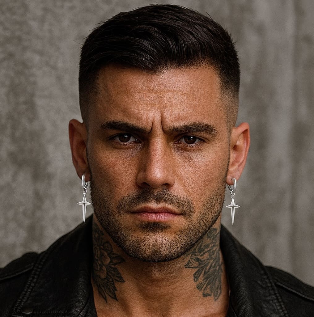 Boucle d’Oreille Croix Homme Artisanales – Créole Pendentif pointe Argent 925 – Image 5