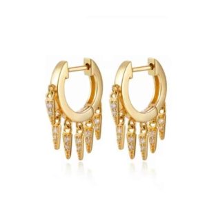 Boucles d’Oreilles Créoles en Argent 925 Plaqué Or avec Pendentifs Pointe Sertis de Zirconiums