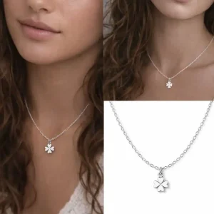 Collier trèfle à 4 feuilles Artisanal – Pendentif porte bonheur et fine Chaine en Argent 925