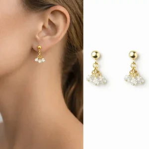 Boucles d&rsquo;Oreilles Diamant Femme Artisanal – Clous Plaqué or 14 carats et Diamants Blancs Véritables