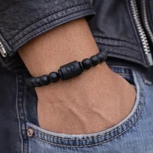 Bracelet Astrologique Pierre Onyx Noir Artisanal Pour Homme – Perle Signe Du Zodiaque Cylindrique